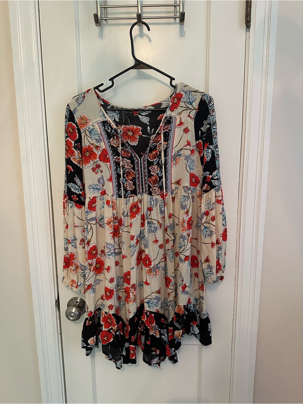 Patrons of Peace Black Tunic with Red Floral Print